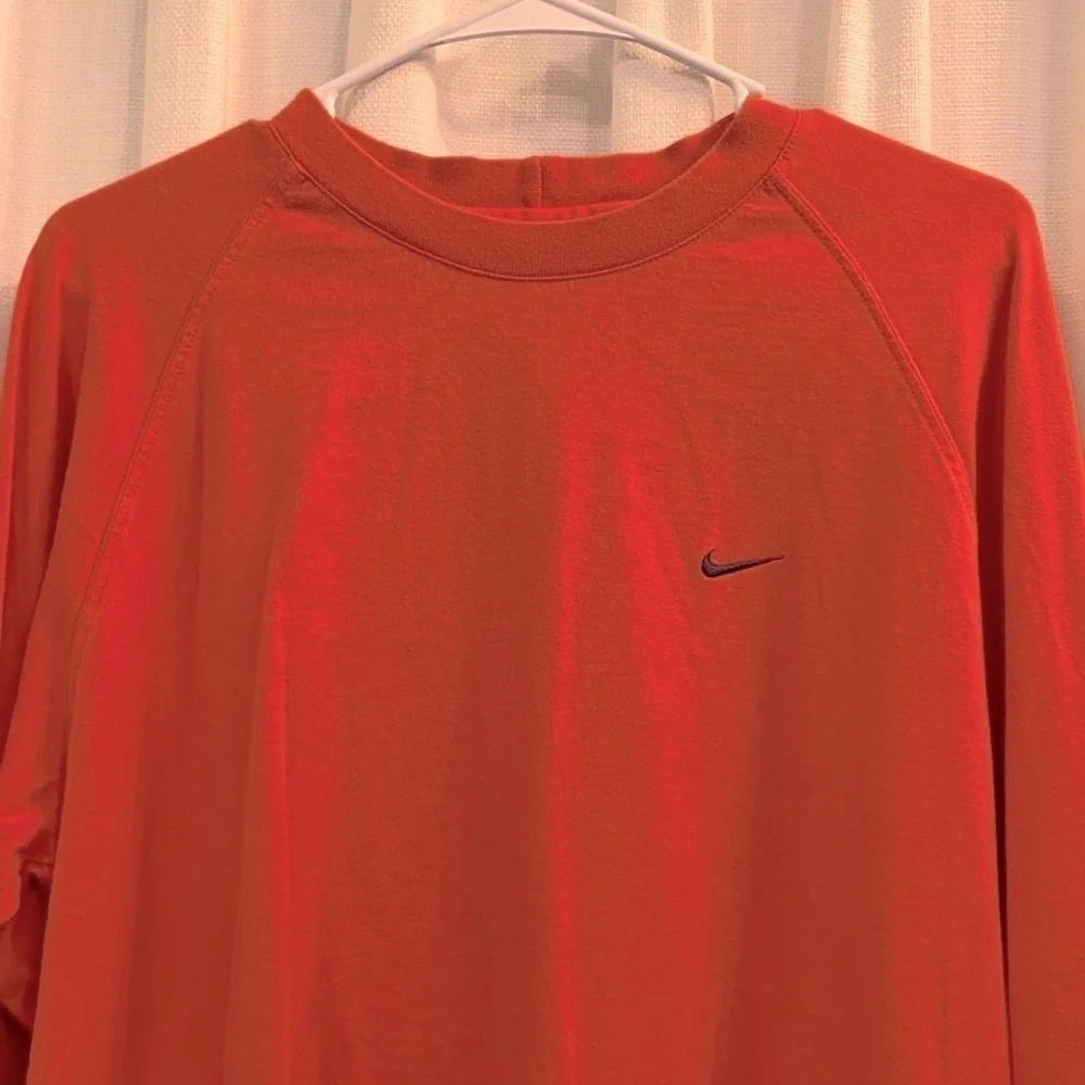 Men’s Vintage Orange and Blue Nike 100% Cotton Long Sleeve Shirt Size Large